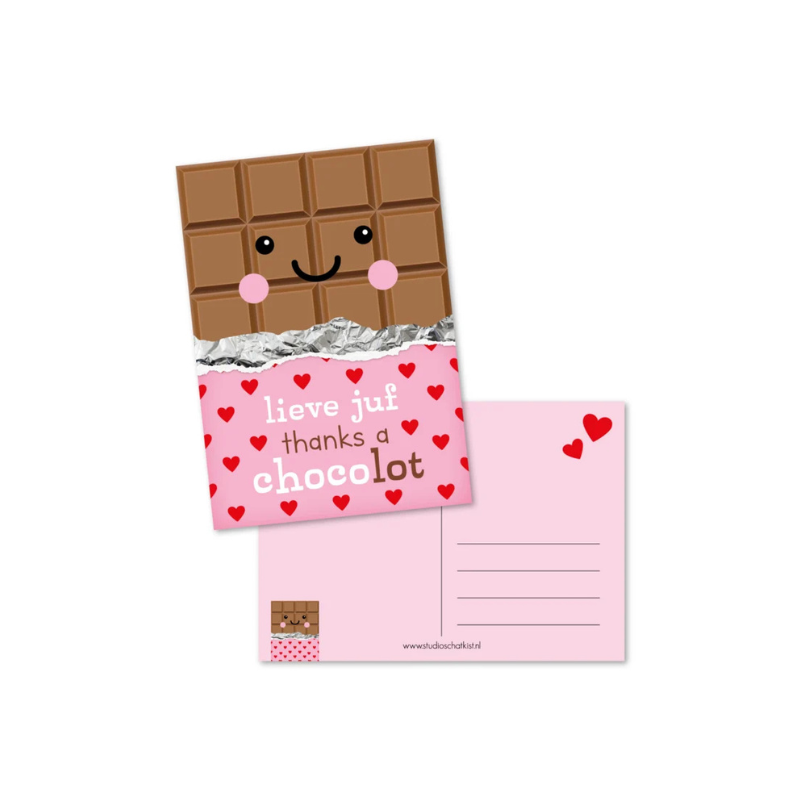 Kaart Lieve juf thanks a chocolot