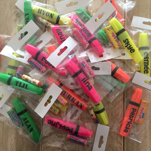 Traktatie met naam.markeerstift