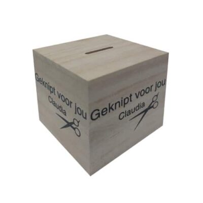 Fooienpot met eigen logo, ideaal voor toonbank of balie