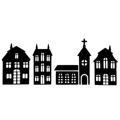 Raamsticker huisjes en kerk, raamsticker huisjes, raamsticker grachtenpandjes