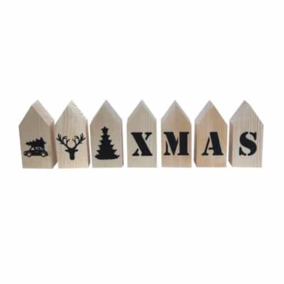Houten huisjes Kerst, decoratie Kerstmis