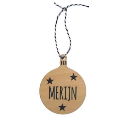 houten kerstbal met naam
