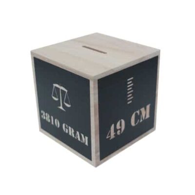 Houten spaarpot met naam, spaarpot met naam, spaarpot met naam hout, gepersonaliseerd kraamcadeautje
