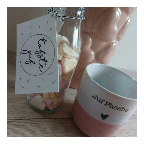 cadeautje juf, glazen flesje