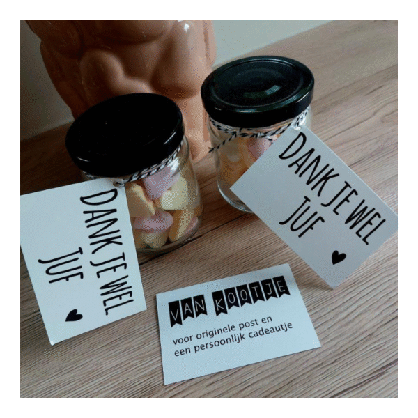potje snoepjes, cadeautje juf
