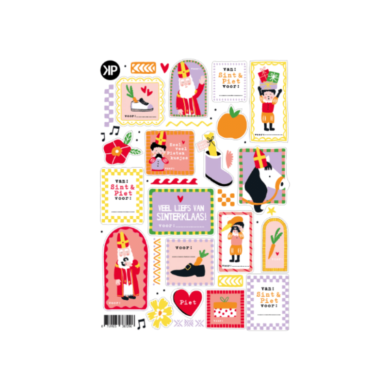 inpakken sinterklaascadeautje, stickers Sinterklaas