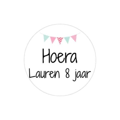 Traktatesticker met naam en leeftijd, gepersonaliseerde traktatiesticker