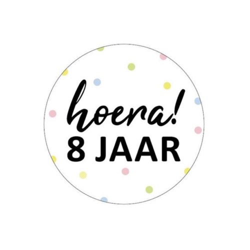 Sticker Hoera! 8 jaar