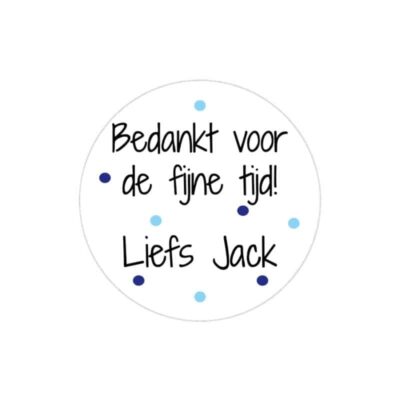 traktatie afscheid, sticker traktatie afscheid, traktatiesticker afscheid