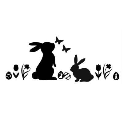 Raamstickers voor Pasen met paaseieren, haasjes, vogeltjes en bloemetjes.
