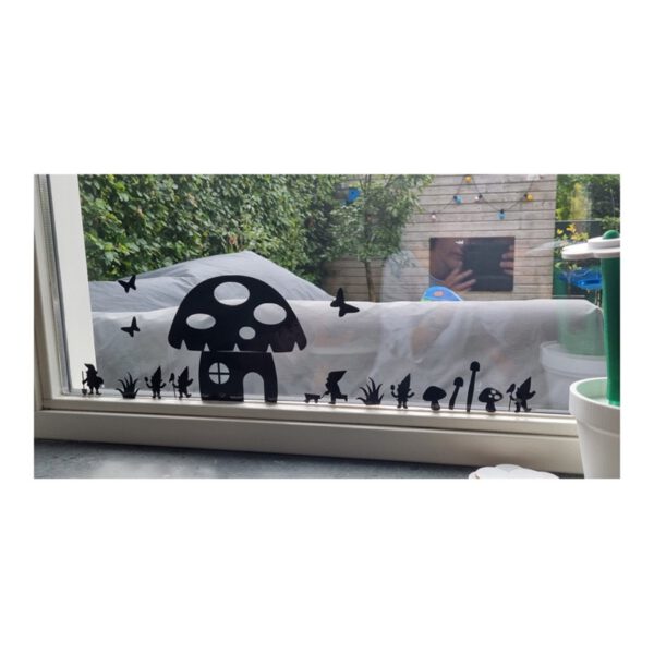 Raamsticker herfst, raamsticker paddestoel, raamsticker kabouters
