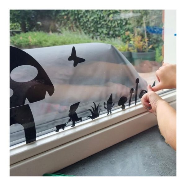 Raamsticker herfst, raamsticker paddestoel, raamsticker kabouters