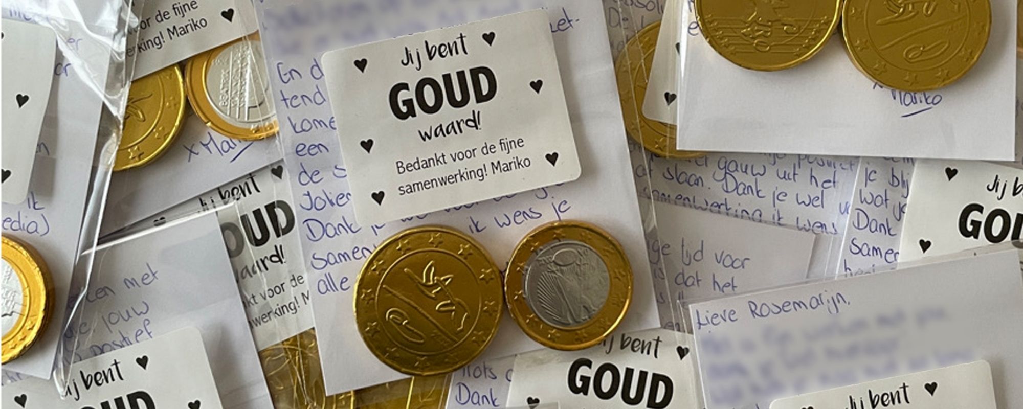 Traktatie met de tekst ‘Jij bent goud waard’, leuk om uit te delen