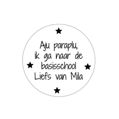 Sticker aju paraplu, traktatiesticker aju paraplu, traktatie basisschool