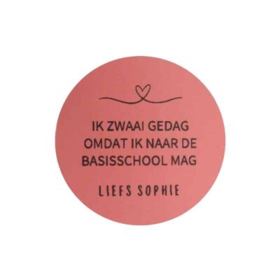 Ik zwaai gedag omdat ik naar de basisschool mag, traktatiesticker