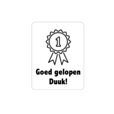 Sticker voor avondvierdaagse met tekst ‘Goed gelopen’ en naam van kind