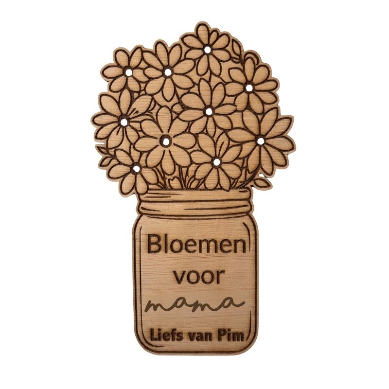 Houten bloemen voor mama waar je zelf bloemetjes in kunt steken