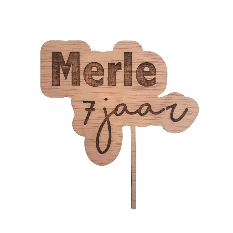 Houten gepersonaliseerde taarttopper voor verjaardagstaart, leuke decoratie voor ieder feestje