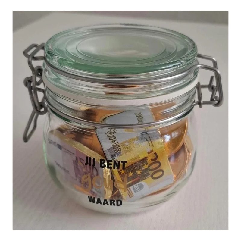 glazen pot Jij bent goud waard, bedankje