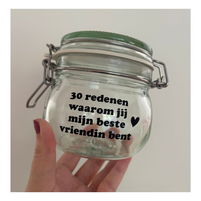glazen pot met tekst naar keuze, persoonlijk cadeautje